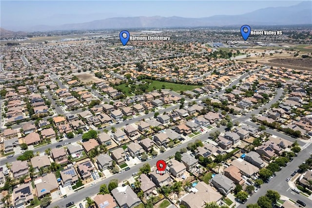 4735 Cassiope Ct, Hemet, CA 92545 - aerial overview of property's location with mountains and nearby suburban area