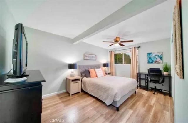 4213 Lonnie St, Oceanside, CA 92056 - bedroom with beam ceiling, light wood-type flooring, and a ceiling fan