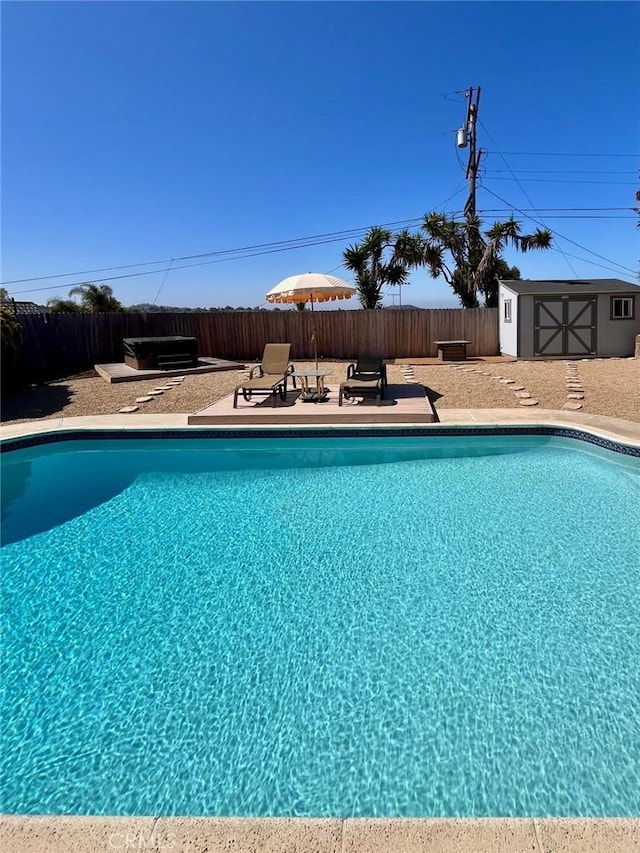 4213 Lonnie St, Oceanside, CA 92056 - view of pool with a fenced backyard, a patio area, and a shed