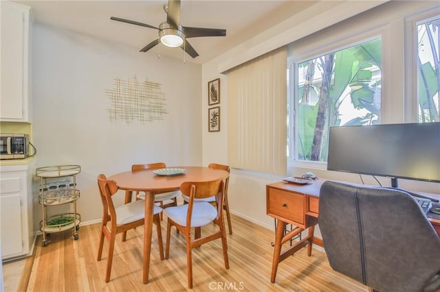 1030 E 2nd St Unit 7, Long Beach, CA 90802 - dining space featuring light wood-type flooring, plenty of natural light, a ceiling fan, and a desk