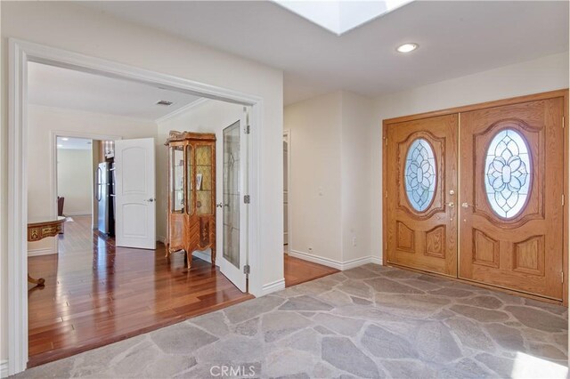 6966 Crest Rd, Rancho Palos Verdes, CA 90275 - entryway with french doors, wood finished floors, and recessed lighting