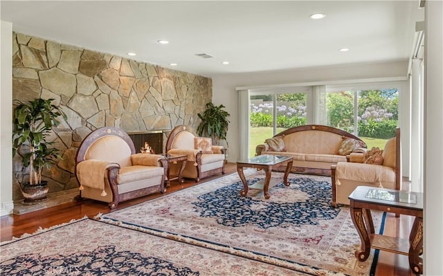6966 Crest Rd, Rancho Palos Verdes, CA 90275 - sitting room with wood finished floors, recessed lighting, and a fireplace