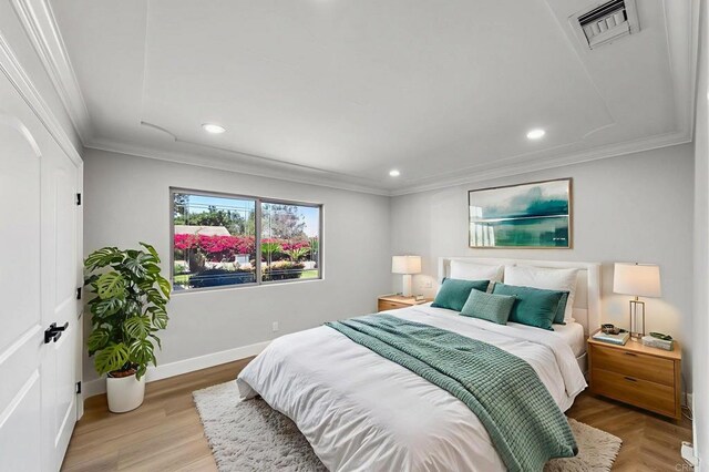 6082 Highland Ave, Yorba Linda, CA 92886 - bedroom featuring recessed lighting, ornamental molding, and wood finished floors
