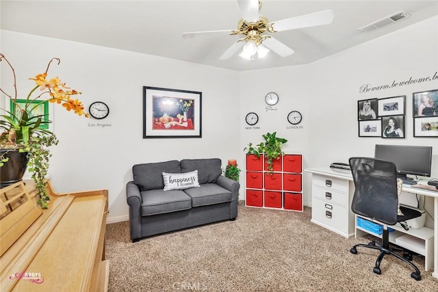 3208 Bridlewood Ct, Bakersfield, CA 93311 - carpeted home office featuring a ceiling fan and baseboards