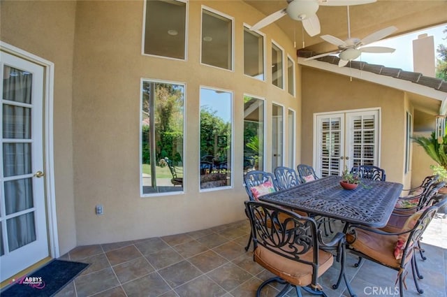 3208 Bridlewood Ct, Bakersfield, CA 93311 - view of patio with a ceiling fan, french doors, and outdoor dining space