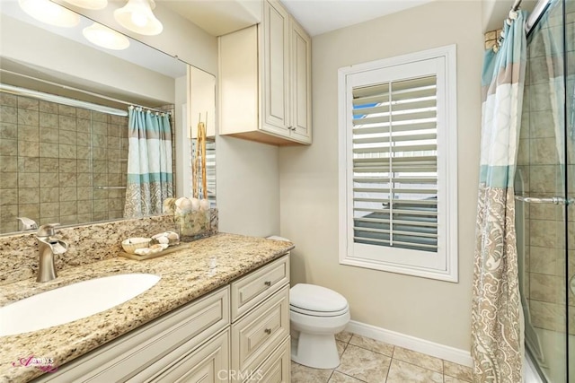 3208 Bridlewood Ct, Bakersfield, CA 93311 - full bath featuring vanity, tile patterned floors, and shower / tub combo with curtain