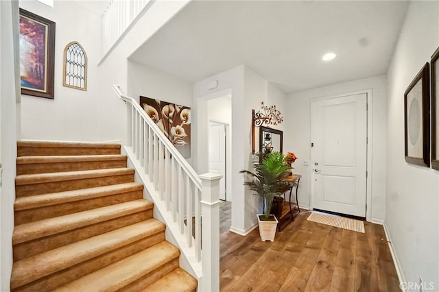 5073 S Mccleve Way W, Ontario, CA 91762 - entryway with stairs, wood finished floors, and recessed lighting