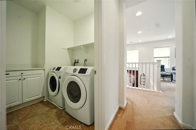 5073 S Mccleve Way W, Ontario, CA 91762 - washroom featuring washing machine and dryer, cabinet space, recessed lighting, and dark carpet