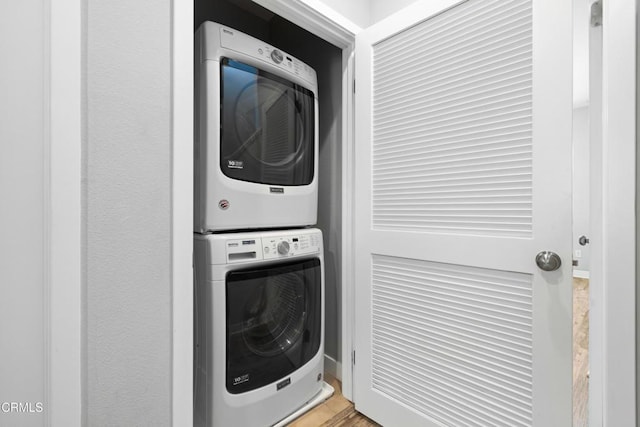623 W Foothill Blvd Unit 43, Glendora, CA 91741 - washroom featuring stacked washer and clothes dryer and light wood finished floors