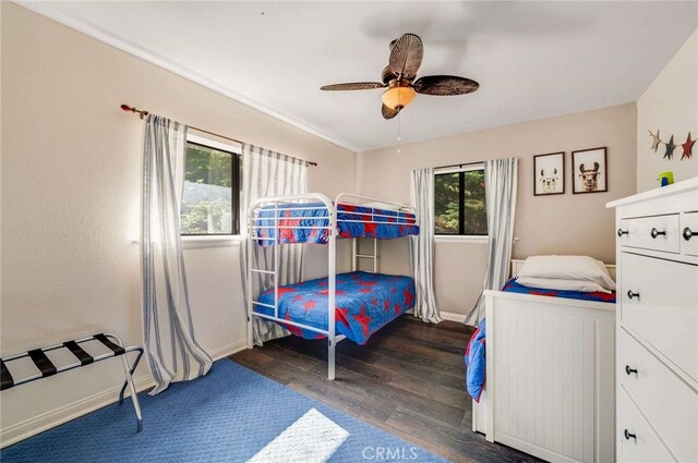 25389 Oak Glen Rd, Twin Peaks, CA 92391 - bedroom featuring wood finished floors and a ceiling fan