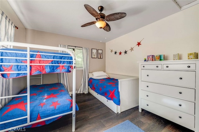 25389 Oak Glen Rd, Twin Peaks, CA 92391 - bedroom with dark wood-style flooring and a ceiling fan