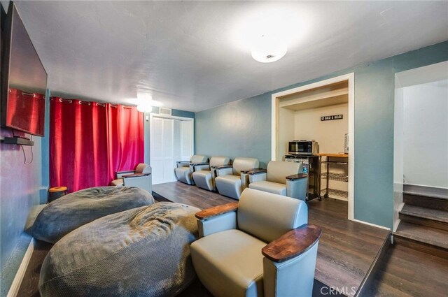 25389 Oak Glen Rd, Twin Peaks, CA 92391 - home theater featuring wood finished floors and baseboards