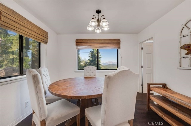 25389 Oak Glen Rd, Twin Peaks, CA 92391 - dining room featuring a chandelier and wood finished floors