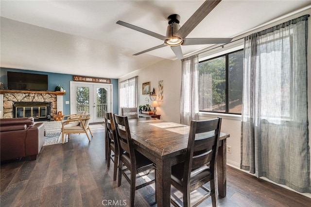 25389 Oak Glen Rd, Twin Peaks, CA 92391 - dining room featuring plenty of natural light, ceiling fan, and wood finished floors