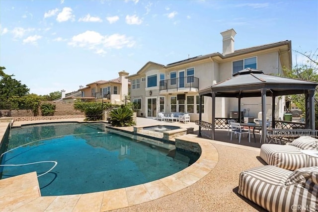 20342 Via Cellini, Porter Ranch, CA 91326 - view of swimming pool featuring a gazebo, a patio area, and a pool with connected hot tub