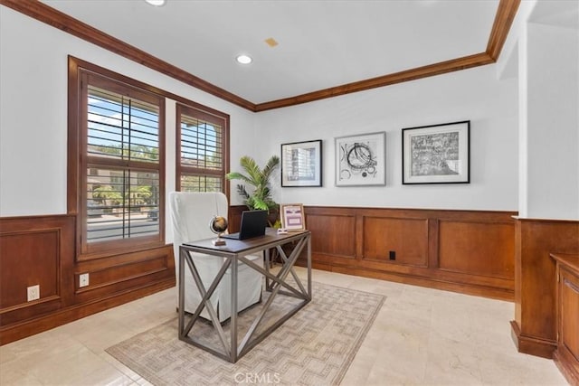 20342 Via Cellini, Porter Ranch, CA 91326 - office with ornamental molding, wainscoting, and recessed lighting