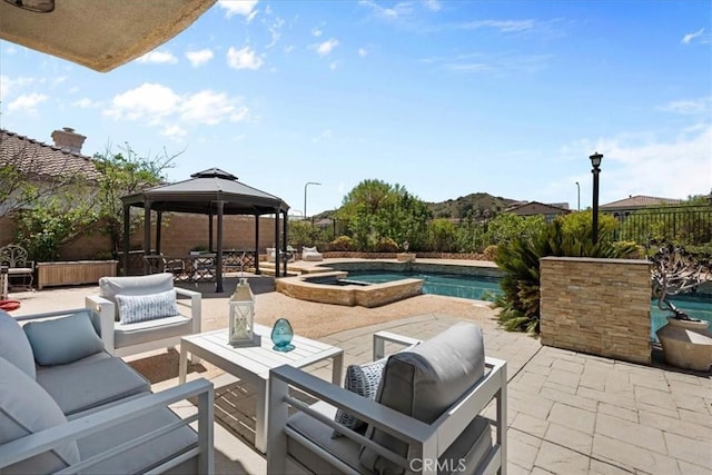 20342 Via Cellini, Porter Ranch, CA 91326 - view of patio featuring outdoor lounge area, a gazebo, and a pool with connected hot tub
