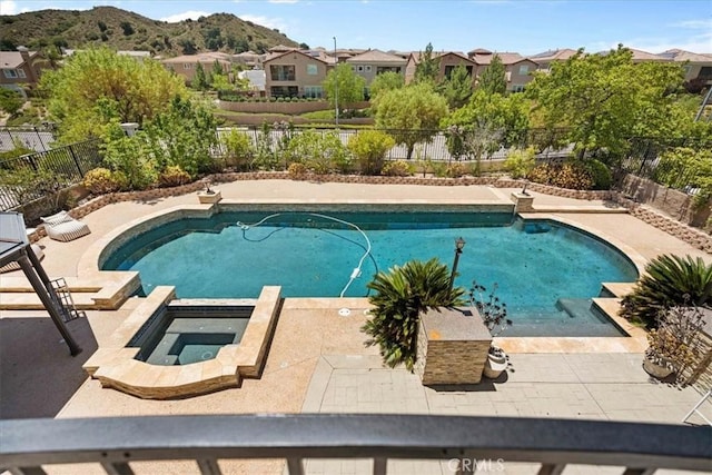 20342 Via Cellini, Porter Ranch, CA 91326 - view of swimming pool with a residential view, a fenced backyard, a patio, and a mountain view