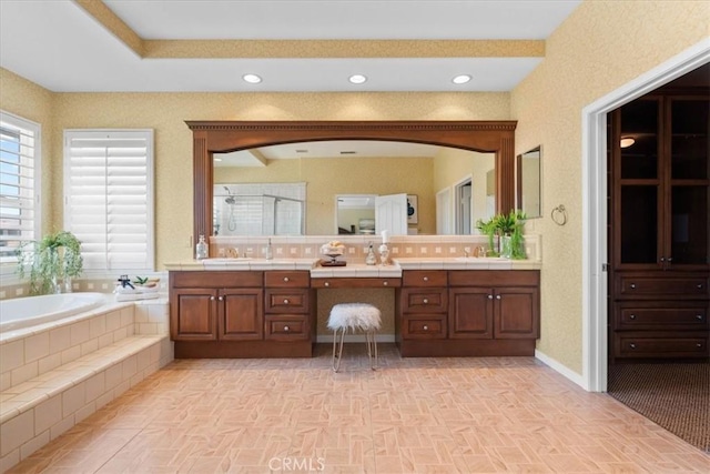 20342 Via Cellini, Porter Ranch, CA 91326 - full bath with vanity, a shower stall, and a garden tub