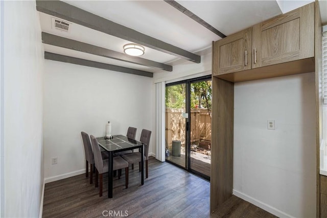 1806 N Fairview St Unit J, Santa Ana, CA 92706 - dining space featuring dark wood-type flooring and beamed ceiling