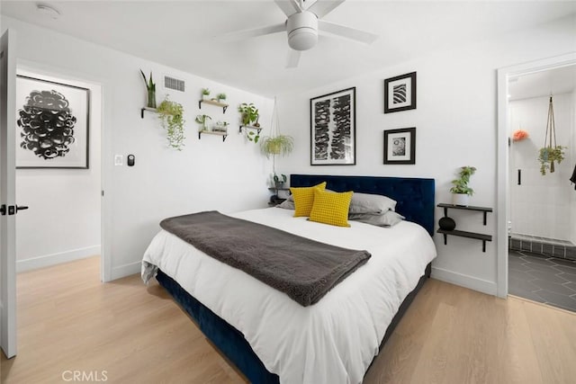 450 Pecan St, Arroyo Grande, CA 93420 - bedroom featuring light wood-style floors, ensuite bathroom, and ceiling fan