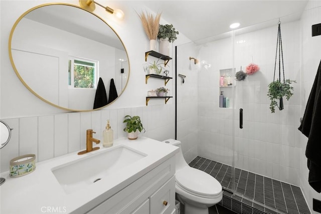 450 Pecan St, Arroyo Grande, CA 93420 - full bathroom featuring vanity, a shower stall, and recessed lighting