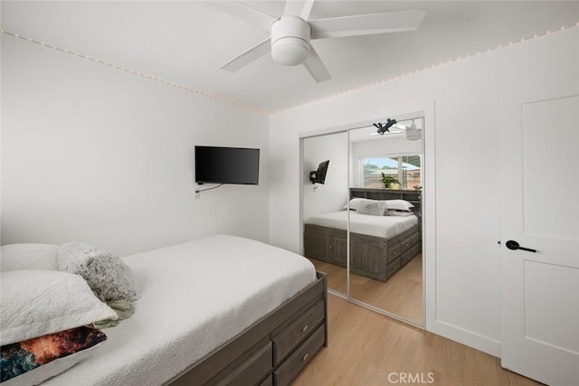 450 Pecan St, Arroyo Grande, CA 93420 - bedroom featuring light wood finished floors, a closet, and ceiling fan