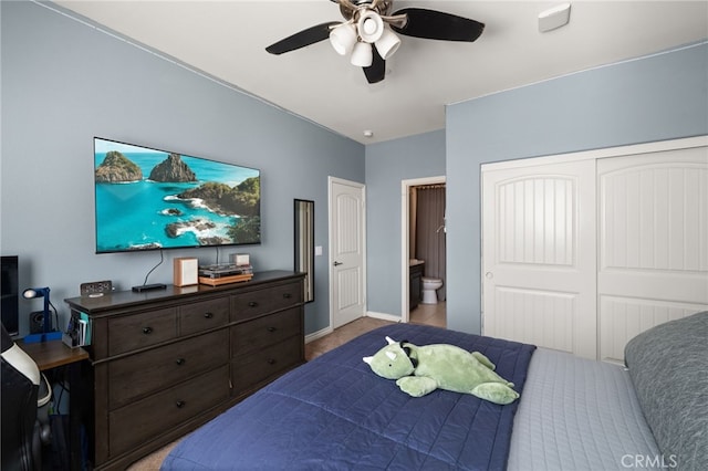 16671 Zest Ct, Riverside, CA 92503 - bedroom featuring ensuite bathroom, a closet, a ceiling fan, and an office area