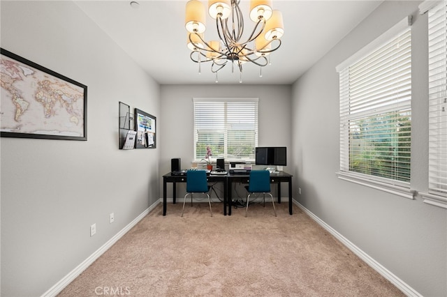 16671 Zest Ct, Riverside, CA 92503 - carpeted home office featuring a chandelier and baseboards