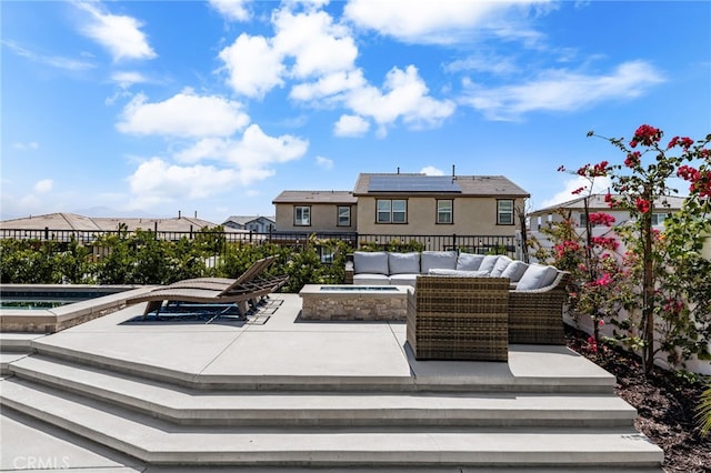 16671 Zest Ct, Riverside, CA 92503 - view of patio featuring an outdoor living space with a fire pit and an outdoor hot tub
