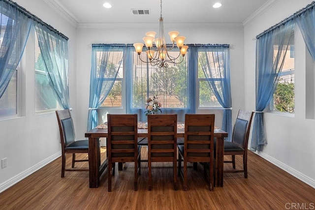 1837 Ashley Ave, Chula Vista, CA 91913 - dining area with wood finished floors, a chandelier, healthy amount of natural light, ornamental molding, and recessed lighting