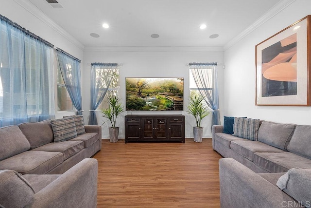 1837 Ashley Ave, Chula Vista, CA 91913 - living room with light wood finished floors, recessed lighting, and ornamental molding