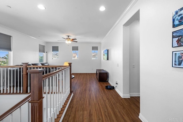 1837 Ashley Ave, Chula Vista, CA 91913 - hallway with an upstairs landing, wood finished floors, plenty of natural light, ornamental molding, and recessed lighting