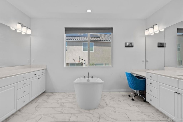 1837 Ashley Ave, Chula Vista, CA 91913 - full bath featuring marble look tile flooring, recessed lighting, a soaking tub, and vanity