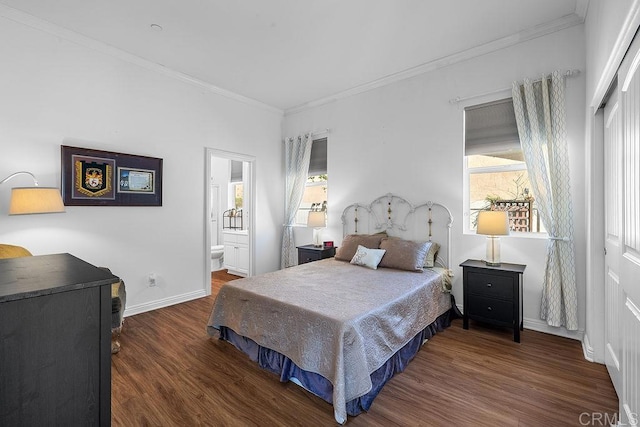 1837 Ashley Ave, Chula Vista, CA 91913 - bedroom featuring wood finished floors, multiple windows, crown molding, and connected bathroom
