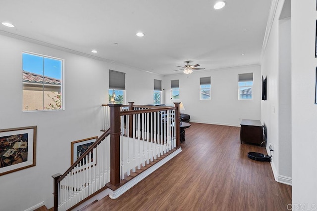 1837 Ashley Ave, Chula Vista, CA 91913 - hall with an upstairs landing, crown molding, recessed lighting, and wood finished floors