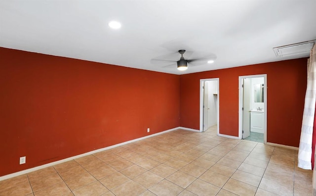 2045 W Clover Ave, Anaheim, CA 92801 - unfurnished room featuring ceiling fan, attic access, light tile patterned floors, and recessed lighting