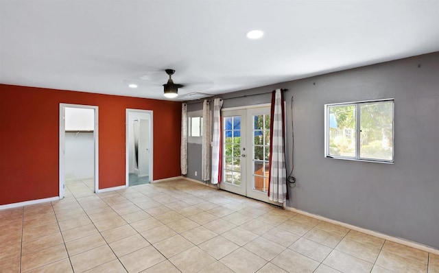 2045 W Clover Ave, Anaheim, CA 92801 - empty room with ceiling fan, recessed lighting, light tile patterned floors, and french doors