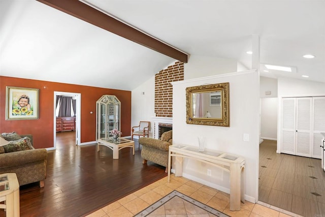 2045 W Clover Ave, Anaheim, CA 92801 - living area featuring tile patterned floors, a fireplace, and recessed lighting