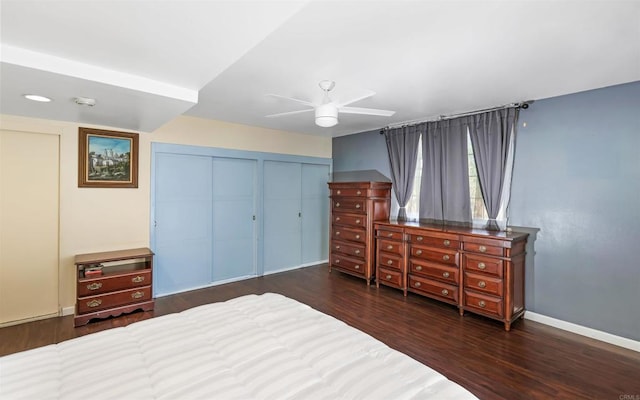 2045 W Clover Ave, Anaheim, CA 92801 - bedroom featuring two closets, wood finished floors, and ceiling fan