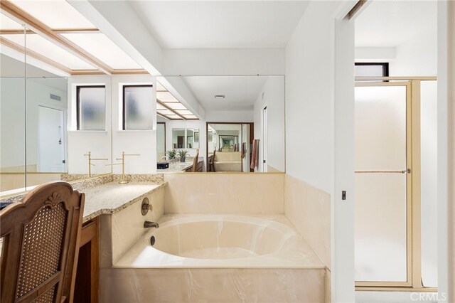 22074 Cedardale Dr, Diamond Bar, CA 91765 - full bathroom with a garden tub, a stall shower, and vanity