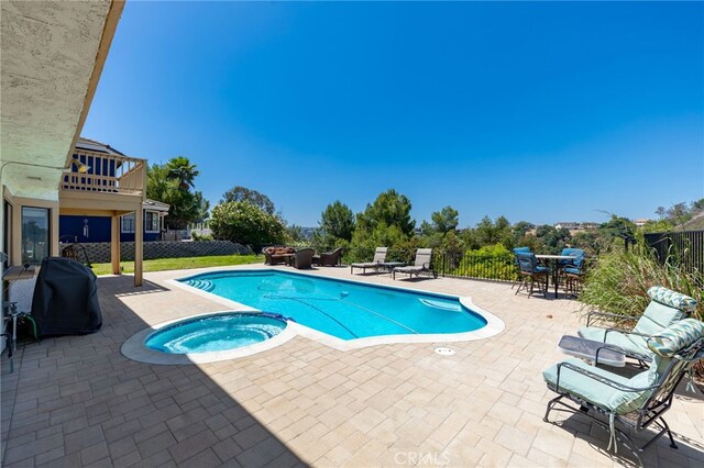 22074 Cedardale Dr, Diamond Bar, CA 91765 - view of pool featuring a patio, a grill, and a pool with connected hot tub