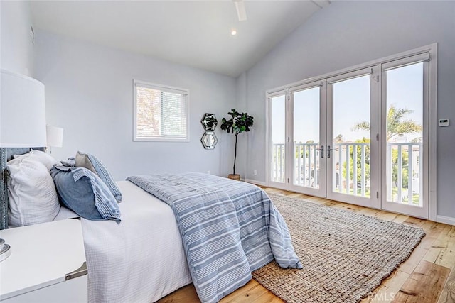 1310 Gates Ave, Manhattan Beach, CA 90266 - bedroom featuring access to exterior, light wood-style floors, french doors, and high vaulted ceiling