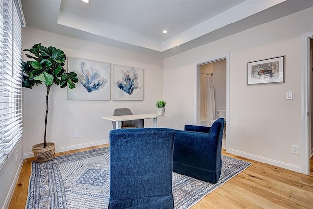1310 Gates Ave, Manhattan Beach, CA 90266 - dining space with light wood finished floors, recessed lighting, and a tray ceiling