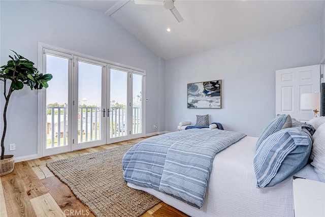 1310 Gates Ave, Manhattan Beach, CA 90266 - bedroom with access to outside, light wood-style floors, vaulted ceiling, and a ceiling fan