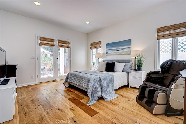 1310 Gates Ave, Manhattan Beach, CA 90266 - bedroom featuring access to exterior, light wood-style flooring, and recessed lighting