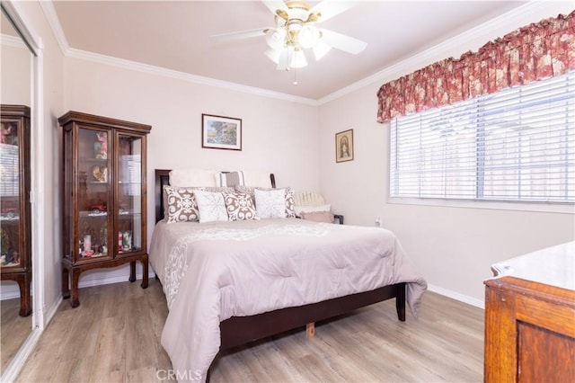 6843 Penfield Ave, Winnetka, CA 91306 - bedroom featuring light wood-style flooring, crown molding, and a ceiling fan