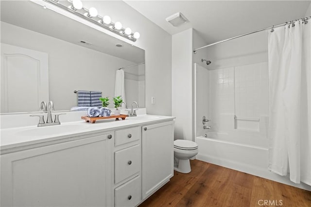 28238 Alton Way, Castaic, CA 91384 - bathroom featuring double vanity, shower / tub combo, and wood finished floors