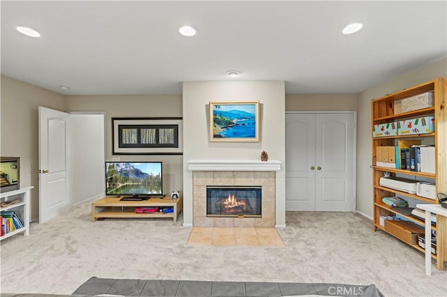 28238 Alton Way, Castaic, CA 91384 - carpeted living room with a fireplace and recessed lighting