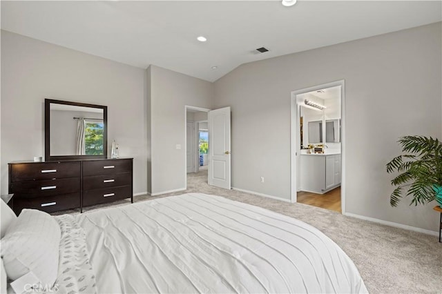 28238 Alton Way, Castaic, CA 91384 - bedroom featuring light colored carpet, vaulted ceiling, and recessed lighting